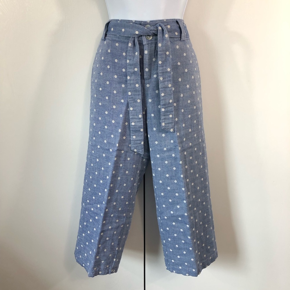 NWOT- Saint Tropez West Blue Polka Dot Crop Pants. Sz S